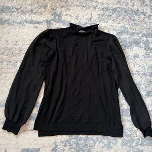 Adrianna Papell Black Sheer Sleeve Blouse